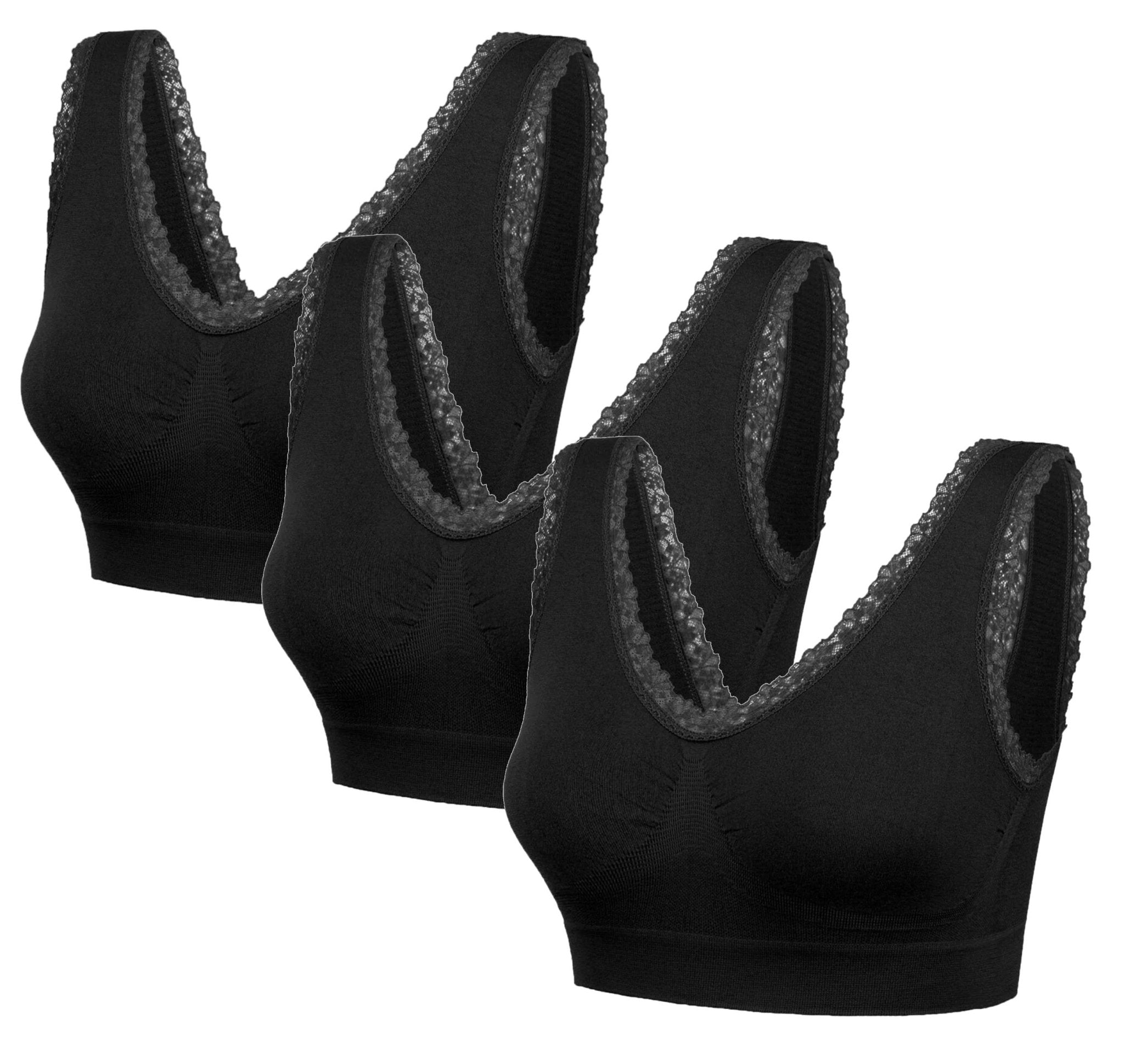 3 Pack Padded Lace Edge - Black – The Genie Bra